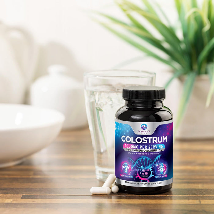 Colostrum Supplement 1000mg 20% Immunoglobulins for Gut Health, Immune Support, Muscle, Skin & Hair Growth, Bovine Colostrum Powder, Nature's Colostrum for Women & Men, Bottled in USA - 120 Capsules