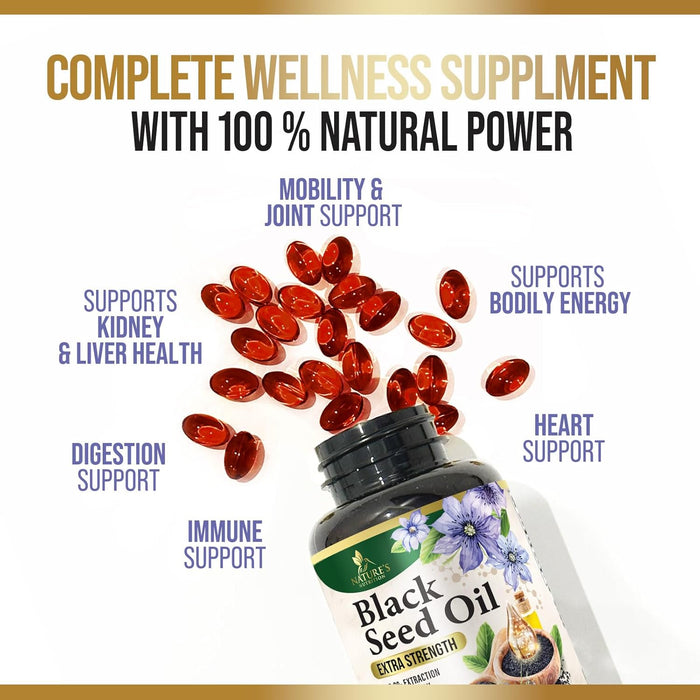 Black Seed Oil Softgels 1000mg - Premium Nigella Sativa Blackseed, Pure Natural Black Cumin Seed Oil & Antioxidant for Skin & Immune Support - Non GMO, Bottled in USA Supplement - 120 Softgels