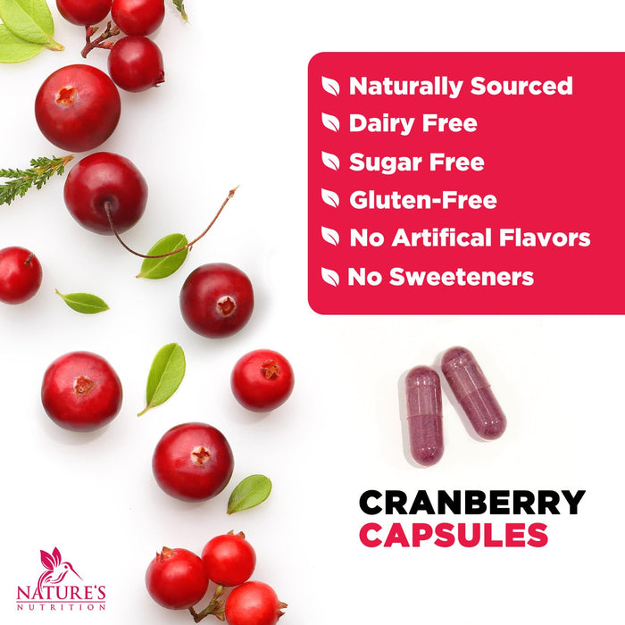 Cranberry Pills for Women - 500 mg Natural Urinary Tract Health Support - Concentrated Formula from Whole Fruit Cranberry & Vitamin C - Sugar Free, Gluten Free, Non-GMO Supplement - 60 Capsules