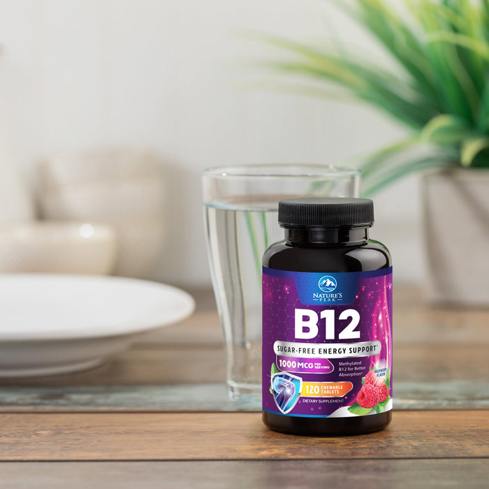 Vitamin B12 1000 mcg (Methylcobalamin) Super B 12 Complex Dietary Supplement for Energy & Immune Support, Vegan, Sugar-Free, Sublingual, Tasty Raspberry Flavor - 120 Chewable Tablets, 120 Day Supply