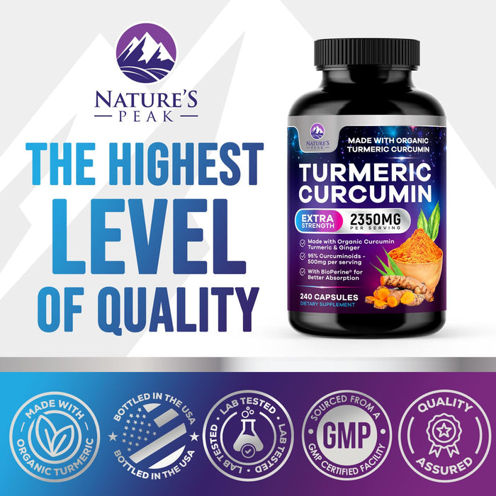 Turmeric Supplement Curcumin 2350mg - with Organic Ginger & Turmeric, BioPerine Black Pepper Extract 95% Curcuminoids - Advanced Absorption Antioxidant & Joint Immune Support - Vegan - 240 Capsules