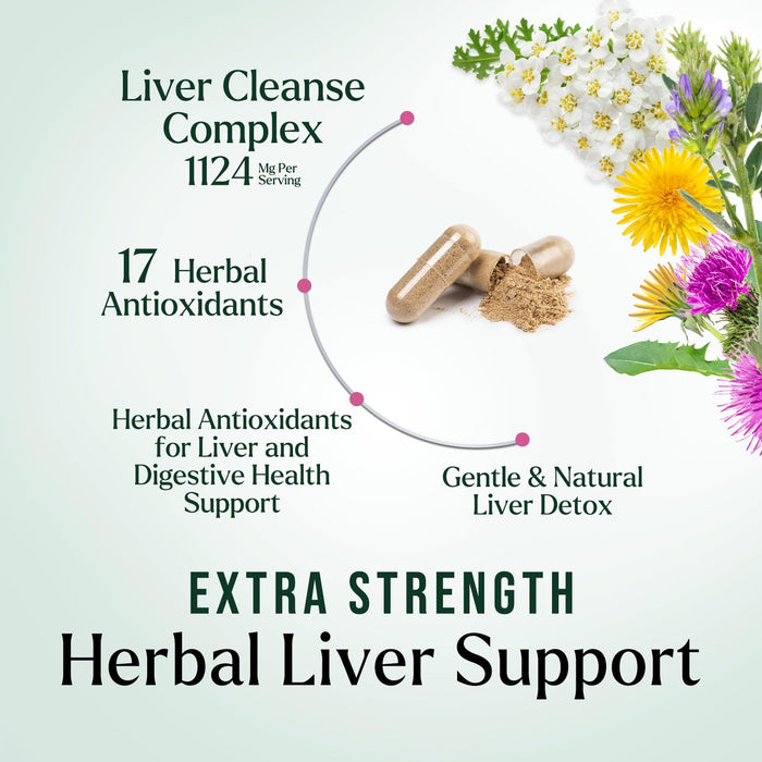Liver Cleanse Detox & Repair - Milk Thistle Supplement for Digestion & Immune Health - Ginger Root, Choline & Dandelion Root - Herbal Liver Support with Silymarin, Beetroot & Artichoke - 120 Capsules
