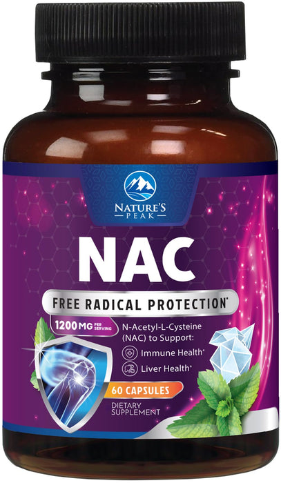 N-Acetyl Cysteine (NAC) 1200 mg – Premium Antioxidant & Immune Support - Glutathione Precursor for Liver, Lung & Respiratory Support – Nature's Fast Absorption, Non-GMO, Gluten-Free - 60 Capsules
