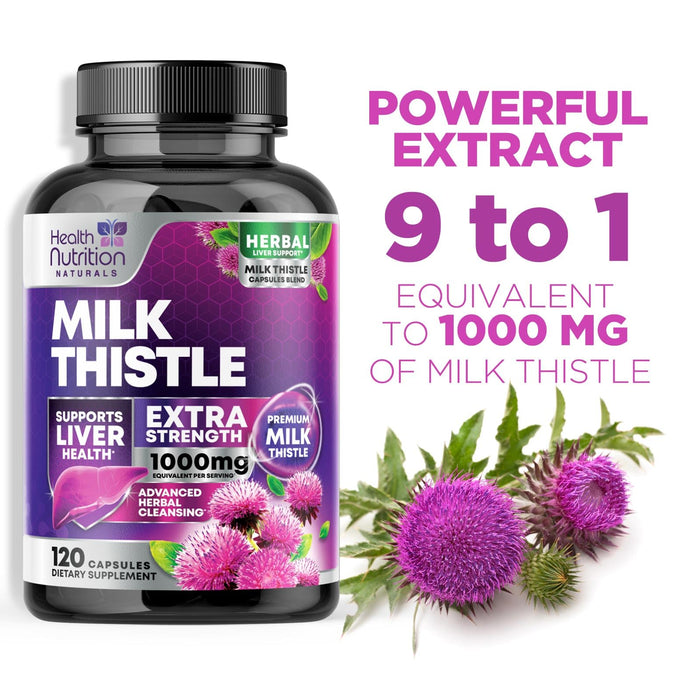 Milk Thistle Supplement - Liver Cleanse Detox & Repair Formula 1000mg with Dandelion - Nature's Herbal Milk Thistle Extract Supplements w/Silymarin Marianum, Supports Liver Health - 120 Capsules
