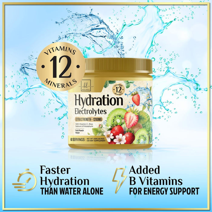 Hydration Replenisher Daily Electrolyte Drink Mix – Rapid Hydration Powder with 6 Electrolytes & Minerals, Zero Sugar, Keto, Vegan, Non-GMO & Sugar-Free Electrolyte Powder Tub - 60 Servings