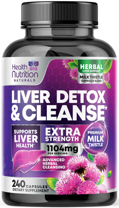 Gentle Liver Cleanse Detox & Repair Formula - Herbal Liver Support Supplement: Milk Thistle with Silymarin, Artichoke Extract, Dandelion, Beet, Chicory Root, & Turmeric for Liver Health - 240 Capsules