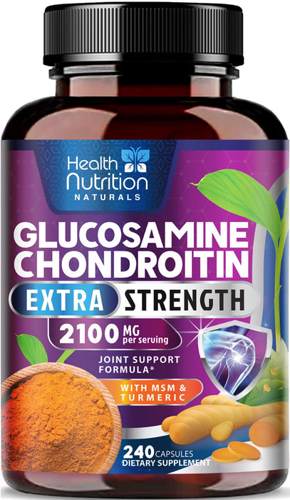 Glucosamine Chondroitin MSM 2100mg Complex - Joint Health Supplement with Turmeric & Boswellia - Quercetin for Cartilage, Flexibility & Mobility - Triple Strength Glucosamine Sulfate - 240 Capsules