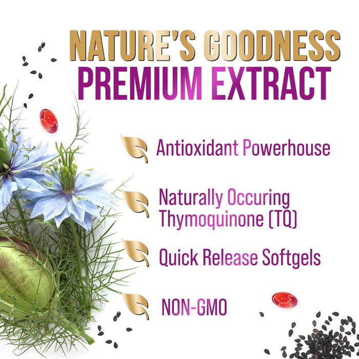 Black Seed Oil 1000mg - Premium Extra Strength Nigella Sativa Blackseed Oil - Black Seed Oil Skin, Digestive Health & Immune Support - Non-GMO Antioxidant, Gluten Free Supplement - 60 Softgels