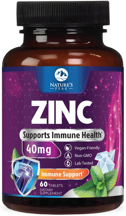 Zinc Supplement 40mg - Immune Support for Women & Men - High Potency Antioxidant, Chelated for Superior Absorption, Dietary Supplement Vitamin for Immune Health Support - 60 Tablets (60 Day Supply)