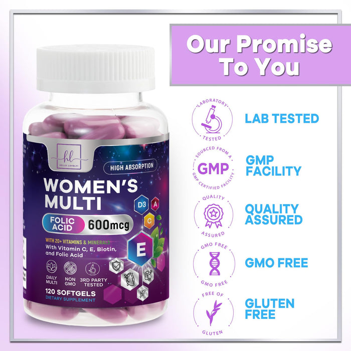 Multivitamin for Women - Vitamin A, C, D, E, and 8 B Vitamins for Energy & Immune Support, with Biotin, Iron & Zinc for Bone & Skin Health, Daily Womens Multivitamin & Minerals - 120 Softgels