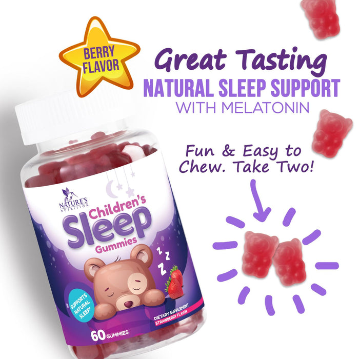 Kids Sleep Gummies 2mg - Children's Sleep Gummy with Melatonin, Non-Habit Forming, Works with Natural Sleep Cycle, Supports Peaceful, Restful Sleep, Calm & Drug-Free, Natural Berry Flavor, 60 Gummies