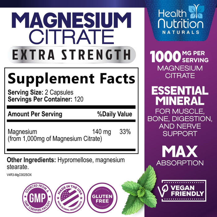 Magnesium Citrate Capsules 1000mg – 240 Capsules