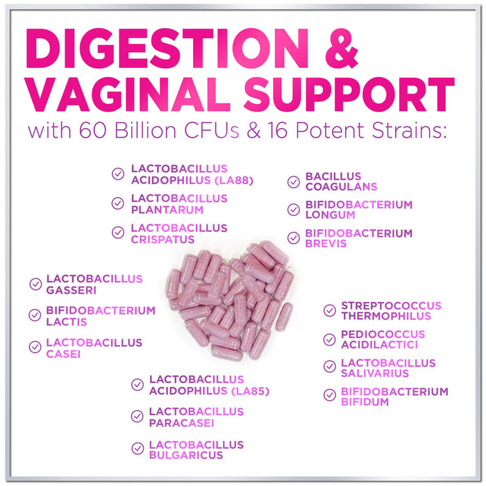 Probiotics for Women - 60 Billion CFU & 16 Strains for pH Balance, Vaginal & Digestive Support, Women's Probiotic with Cranberry for Gut Health, Urinary & Immune Support, Shelf Stable - 60 Capsules