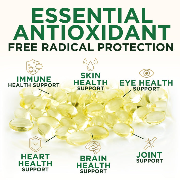 Vitamin E 400 IU Softgels (180mg DL-Alpha) for Women & Men, Supplement for Max Absorption, Nature's Antioxidant for Skin, Heart, Eye, and Immune Health Support, Dairy, Gluten & Soy Free, 60 Softgels