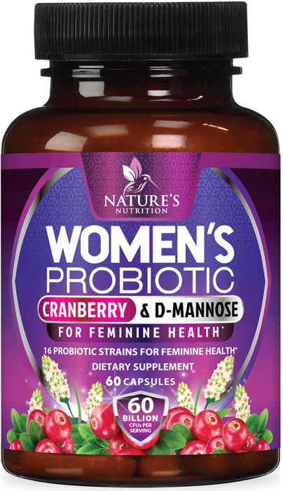 Probiotics for Women 60 Billion CFU - 16 Strains, Prebiotics & Cranberry, PH Balance, Digestive Health, Vaginal & Immune Support, Womens Probiotic for Gut Health, Shelf Stable - 60 Capsules