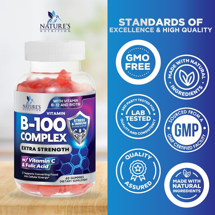 B Complex Gummies with Vitamin C & Folic Acid Super Vitamin B Gummy with Niacin – 60 Gummies