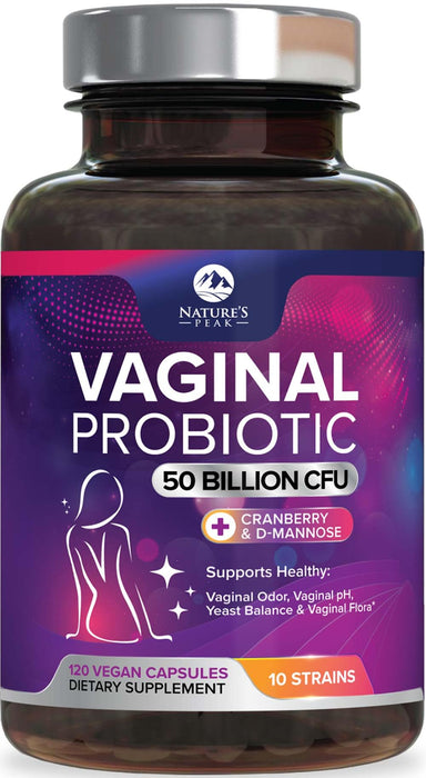 Vaginal Probiotics for Women pH Balance with Prebiotics, 50 Billion CFU, 10 Probiotic Strains, Cranberry, D-Mannose & XOS - Healthy Vaginal Odor & Flora, UT & Feminine Digestive Health - 120 Capsules