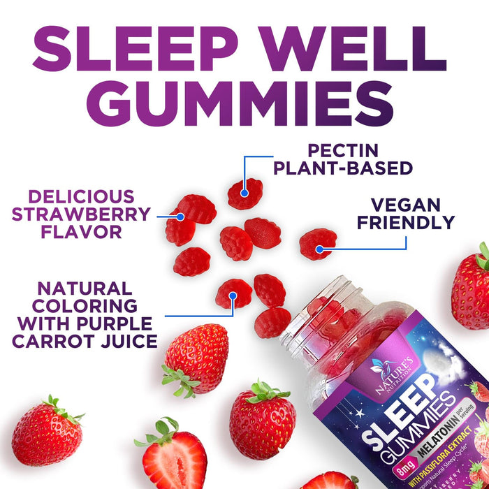 Melatonin Sleep Gummies - 8 mg Melatonin Extra Strength with 20mg Passiflora Sleeping Gummy Supplements, Sleep Gummies for Adults, Occasional Sleeping Support Supplement, Non-Habit Forming - 120 Count