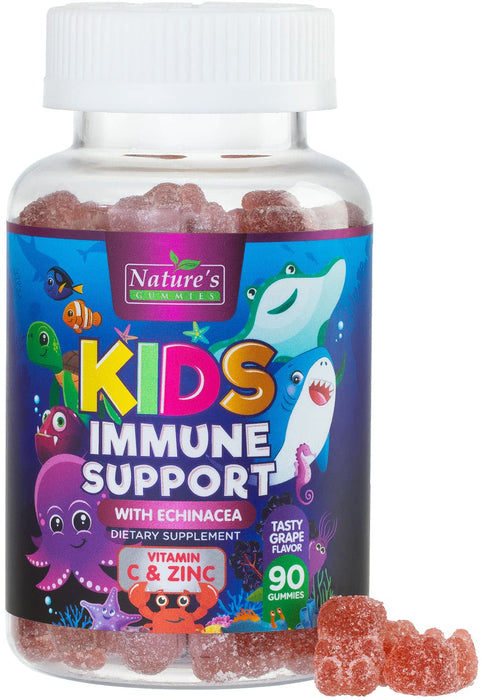 Kids Immune Support Supplement Gummies - Daily Childrens Vitamins C, Zinc & Echinacea - Gummy for Kids Immunity Support, Ages 4 and Up, Natural Berry Flavor, Non-GMO, Gluten-Free & Vegan - 90 Gummies