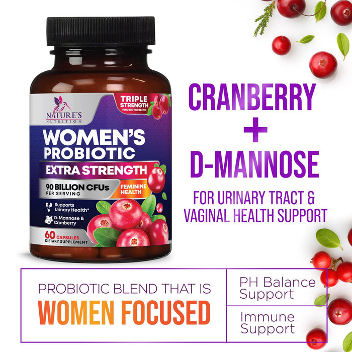 Probiotics for Women - 90 Billion CFU 16 Probiotic Strains with Cranberry, Vaginal Probiotics with Prebiotics PH, Digestive, UT, Immune, & Feminine Health Support, Pro Biotics for Women, 60 Capsules