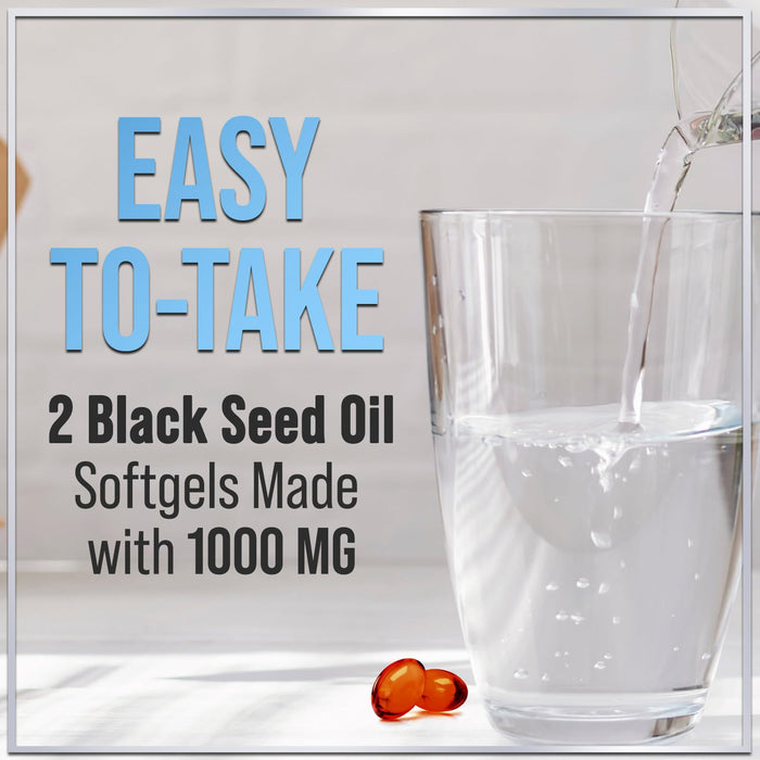 Black Seed Oil Softgels 1000mg - Premium Nigella Sativa Blackseed, Pure Natural Black Cumin Seed Oil & Antioxidant for Skin & Immune Support - Non GMO, Bottled in USA Supplement - 60 Softgels