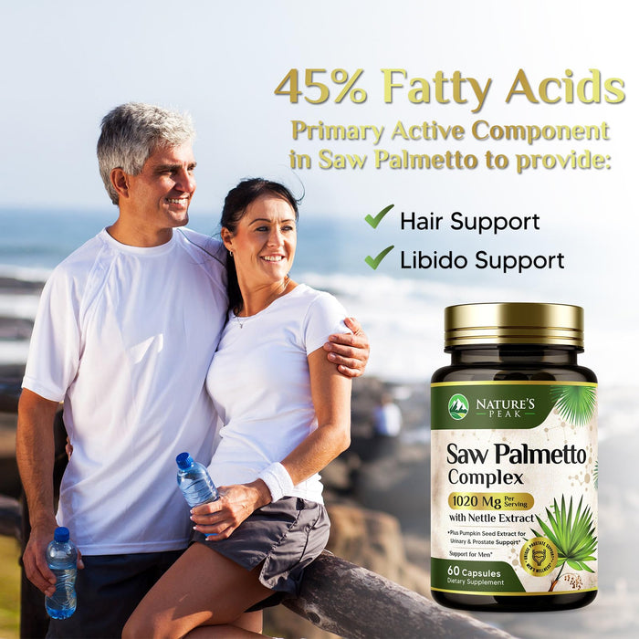 Saw Palmetto for Men Prostate Supplement - Potent 3X Formula with Stinging Nettle + Pumpkin Seed Extract for Men's Health, Herbal Prostate Supplement for Urinary Support, Bottled in USA, 60 Capsules