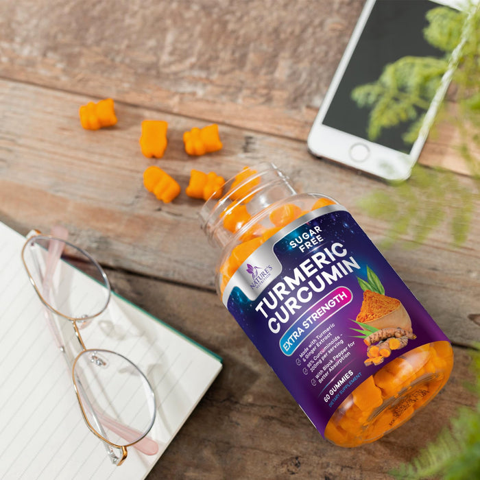 Turmeric Supplement Gummies Sugar Free - Turmeric Curcumin and Ginger Gummies with Black Pepper Extract for High Absorption, Turmeric Curcumin Gummy for Joint Support, Non-GMO, Gluten Free, 60 Count