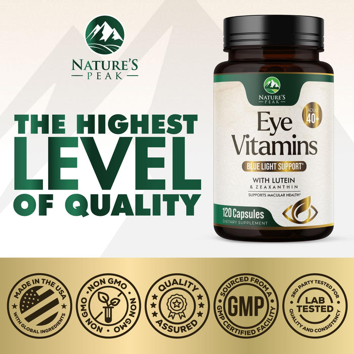Eye Vitamins & Mineral Supplement - Contains Zinc, Copper, Lutein, & Zeaxanthin, Supports Dry Eye Strain, Vision Health for Adults, Non-GMO, Vegan Eye Care Pills & Minerals Supplements - 120 Capsules