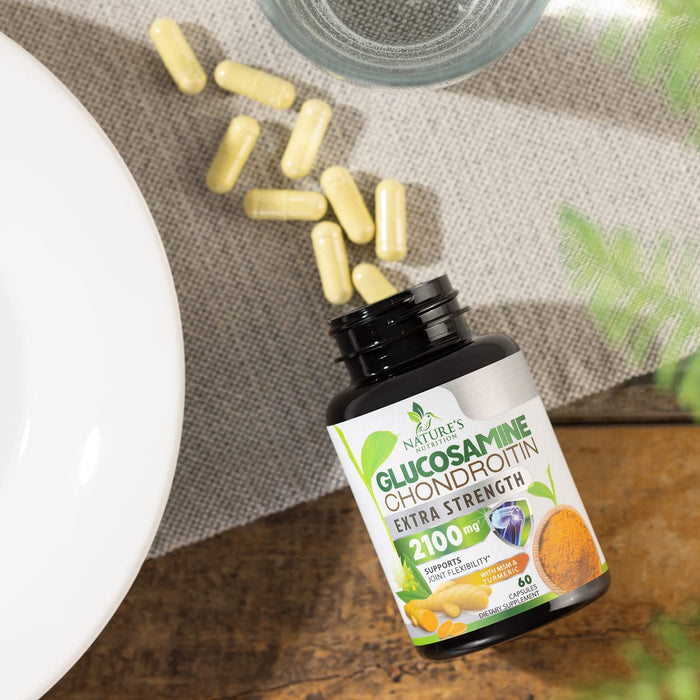 Glucosamine Chondroitin MSM 2100mg Complex - Joint Support Supplement for Joint Mobility & Comfort For Men and Women with Turmeric & Boswellia, Triple Strength Glucosamine Supplements - 60 Capsules