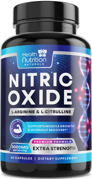 Extra Strength Nitric Oxide Supplement 3X Strength L Arginine, Citrulline Malate, AAKG, Beta Alanine - Premium Muscle Supporting Nitric Booster - Natural Energy & Heart Health Support - 60 Capsules