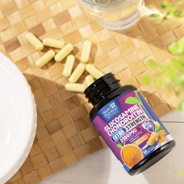 Glucosamine Chondroitin MSM 2100mg Complex - Joint Health Supplement with Turmeric & Boswellia - Quercetin for Cartilage, Flexibility & Mobility - Triple Strength Glucosamine Sulfate - 60 Capsules