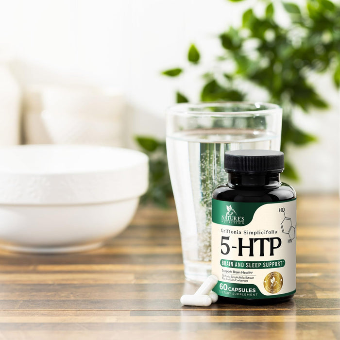 5 HTP 200mg Capsules Vegetarian Supplement - 5HTP Plus Calcium for Brain Support - Extra Strength Griffonia Simplicifolia 5-HTP Formula - 5 Hydroxytryptophan - Gluten Free & Non-GMO - 60 Capsules