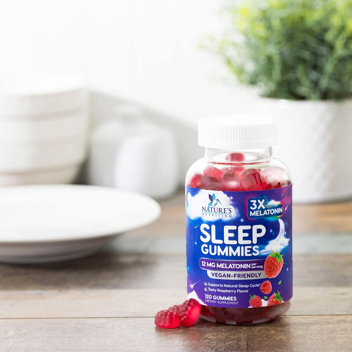 Sleep Gummies with Melatonin - Extra Strength Sleep Gummy, 12 mg Melatonin, Natural Melatonin Gummy, Occasional Sleep Support Supplement for Adults, Vegan, Non-GMO, Gomitas para Dormir - 120 Gummies