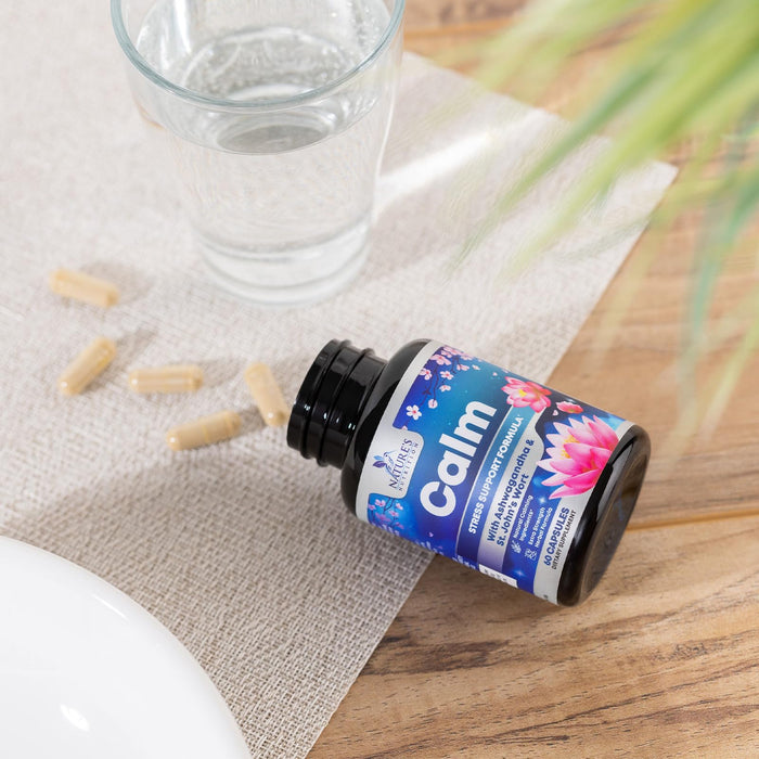Natural Calm, Unwind & Relax Support with Ashwagandha, GABA, Magnesium, 5-HTP, L-Theanine & B Vitamins, Natural Focus, Energy & Immune Support - Nature's Non-GMO, Vegan, Gluten Free - 60 Capsules