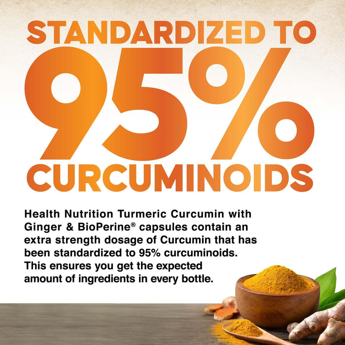 Turmeric Curcumin Supplement 2600mg - with Organic Ginger & Turmeric, 95% Curcuminoids, BioPerine Black Pepper for Best Absorption, Nature's Vegan Joint Support, Non-GMO, Bottled in USA - 120 Capsules