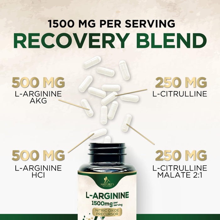 L-Arginine Supplement 1000mg with L-Citrulline - Heart Health Support - Muscle Supporting Nitric Oxide Precursor Booster for Extra Strength - Non-GMO Amino Acid Energy Blend For Men - 60 Capsules