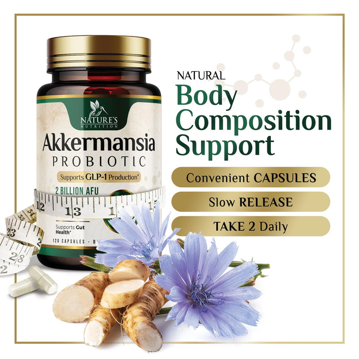 Akkermansia Probiotic Supplement for Women & Men, Akkermansia Muciniphila GLP 1 Probiotics with Prebiotic, 2 Billion AFU, Natural Digestive, Gut Health, & GLP 1 Production Support, 120 Capsules