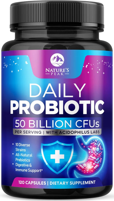 Probiotics 60 Billion CFU - 10 Strains + Digestive Enzymes & Prebiotics - Best Probiotic for Women & Men, Supports Immune, Gut Health, Occasional Constipation, Diarrhea, Gas & Bloating - 120 Capsules