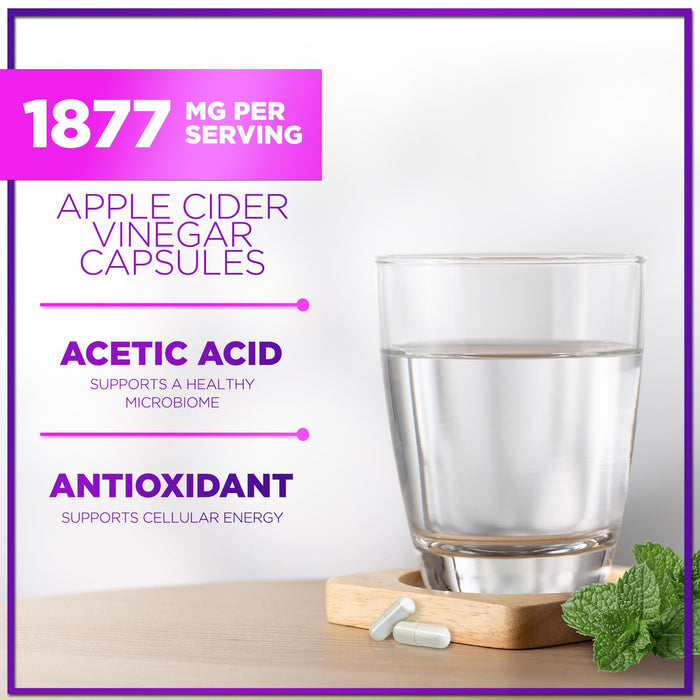 Apple Cider Vinegar Pills from the Mother - 1877mg of ACV with Vitamin D3 & Zinc, Non-GMO & Gluten Free, ACV Supplement for Digestion, Energy & Immune Support, Apple Vinegar Capsules - 120 Capsules