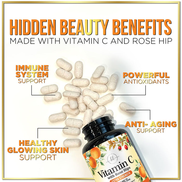 Vitamin C Supplement 1000mg - Extra Strength with Rose Hips Bioflavonoids - Sugar Free Vitamin C Chewable Pills, Nature's Vit C for Immune Support & Antioxidant Protection - 120 Chewable Tablets