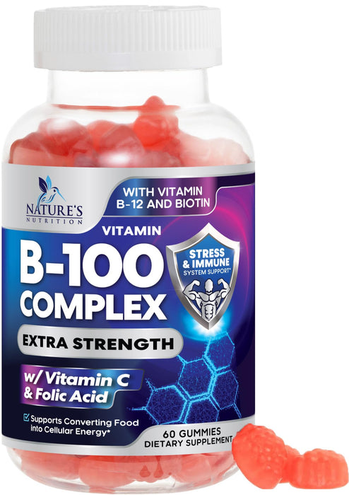 B Complex Gummies with Vitamin C & Folic Acid Super Vitamin B Gummy with Niacin – 60 Gummies
