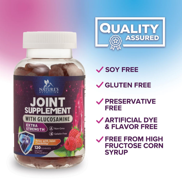 Joint Support Gummies Glucosamine Plus Vitamin E - Nature's Joint Support Supplement for Occasional Discomfort for Back, Knees & Hands - Cartilage & Joint Health & Flexibility Support - 120 Gummies