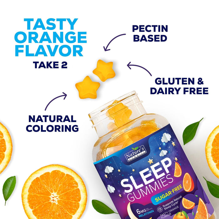 Sleep Gummies 6mg - Melatonin Gummy for Adults, Sugar Free, Natural Sleeping Gummy for Adults, Kids, Orange Flavored, Vegan, Non-GMO, Extra Strength Sleep Vitamin Support Supplement - 60 Gummies