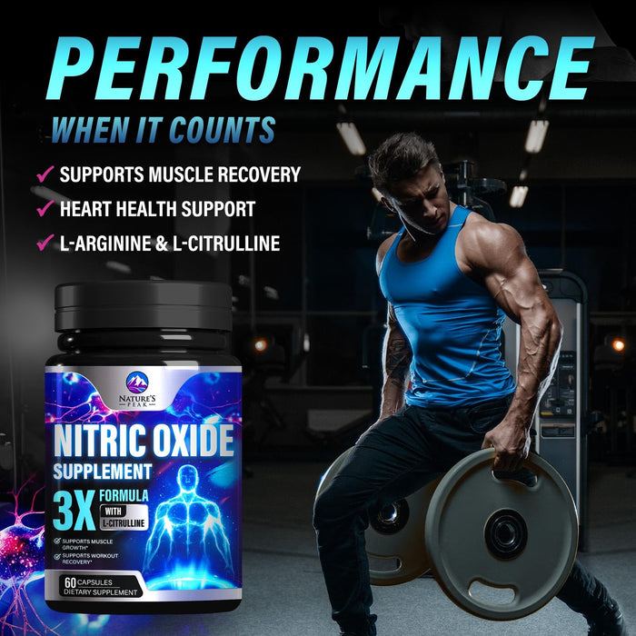 Nitric Oxide Supplement 3000mg L Arginine 3X Strength - Citrulline Malate & AKG - Extra Strength Muscle Supporting Nitric Booster for Muscle Growth & Workout Recovery to Train Harder - 60 Capsules