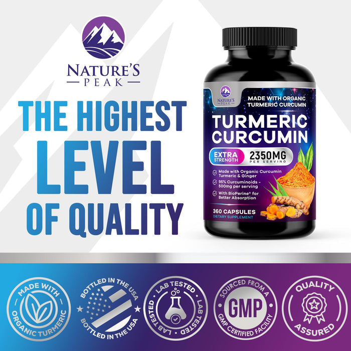 Turmeric Supplement Curcumin 2350mg - with Organic Ginger & Turmeric, BioPerine Black Pepper Extract 95% Curcuminoids - Advanced Absorption Antioxidant & Joint Immune Support - Vegan - 360 Capsules