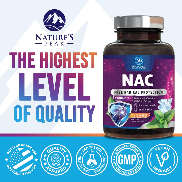 N-Acetyl Cysteine (NAC) 1200 mg – Premium Antioxidant & Immune Support - Glutathione Precursor for Liver, Lung & Respiratory Support – Nature's Fast Absorption, Non-GMO, Gluten-Free - 120 Capsules