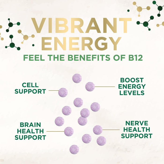 Vitamin B12 (Methylcobalamin) 1000 mcg - Chewable Tablet for Energy, Nervous System & Brain Support - Maximum Strength, Fast Dissolve, Vegan, Gluten-Free, Non-GMO for Women & Men - 60 Tablets