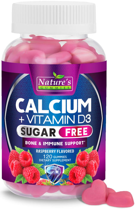 Sugar Free Chewable Calcium Gummy Vitamins - Plus 400 IU Vitamin D3 for Bone, Teeth, & Immune Health Support - Calcium Supplements for Women & Men Daily, Non-GMO, Berry Flavored - 120 Gummies