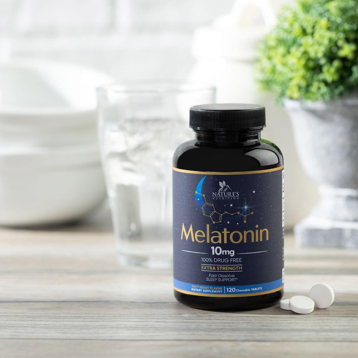 Melatonin 10 mg Fast Dissolve, Melatonin Supplements for Restful Sleep, Natural Sleep Support Supplement for Adults, Extra Strength Strawberry-Flavored Tablets, Sugar Free, 120 Tablets, 120 Day Supply