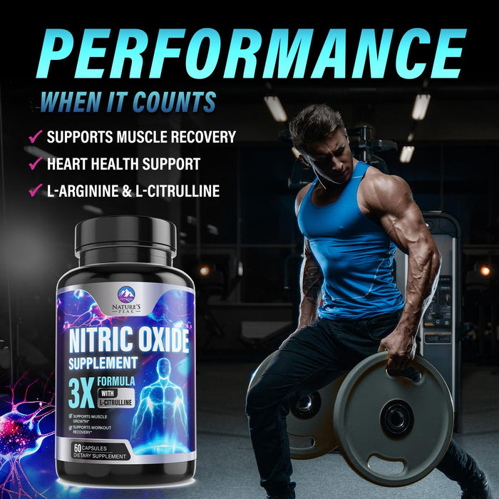 Nitric Oxide Supplement 3000mg L Arginine 3X Strength - Citrulline Malate & AKG - Extra Strength Muscle Supporting Nitric Booster for Muscle Growth & Workout Recovery to Train Harder - 60 Capsules